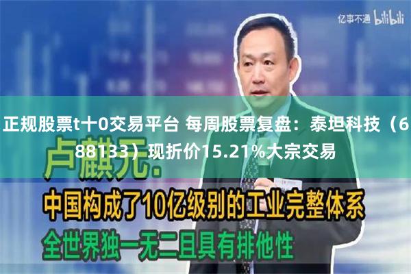 正规股票t十0交易平台 每周股票复盘:泰坦科技(688133)现折价15.21%大宗交易