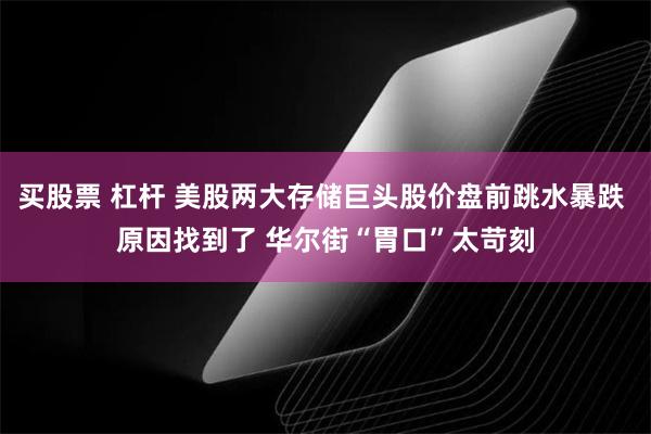 买股票 杠杆 美股两大存储巨头股价盘前跳水暴跌 原因找到了 华尔街“胃口”太苛刻
