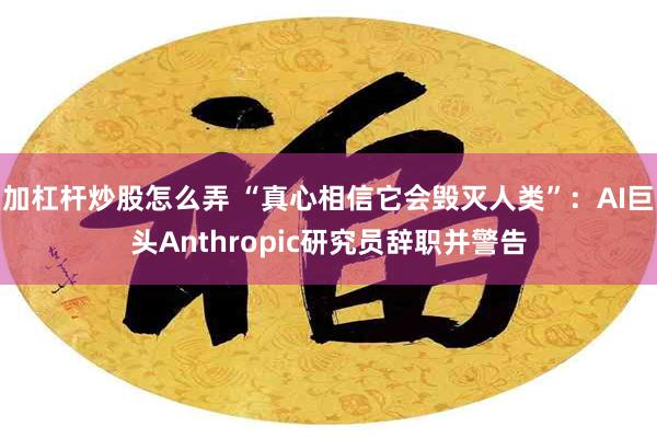 加杠杆炒股怎么弄 “真心相信它会毁灭人类”：AI巨头Anthropic研究员辞职并警告